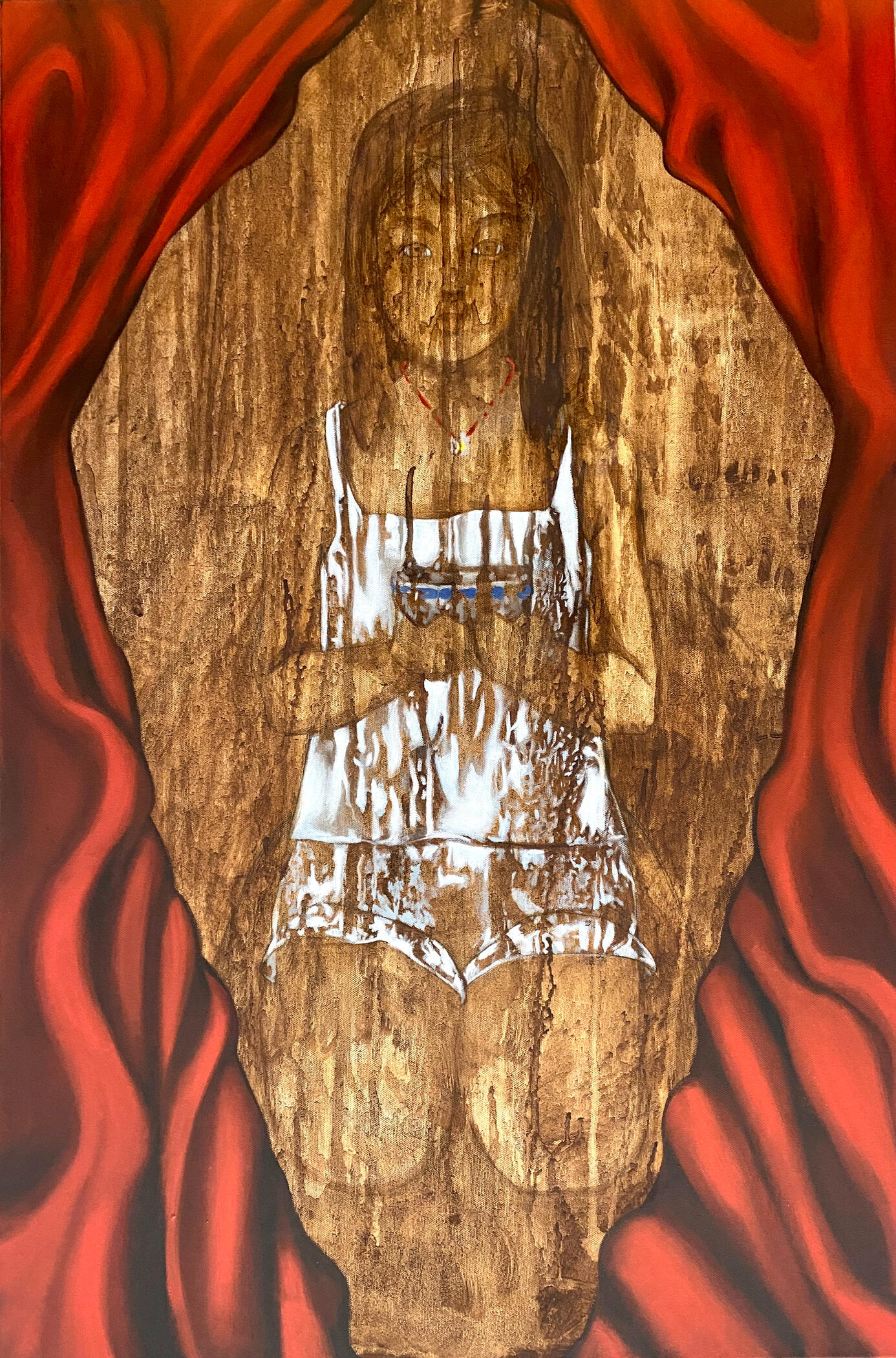 If you don't like your fate, you can throw it away, 2026, oil on canvas-mounted panel, 24 x 36 in