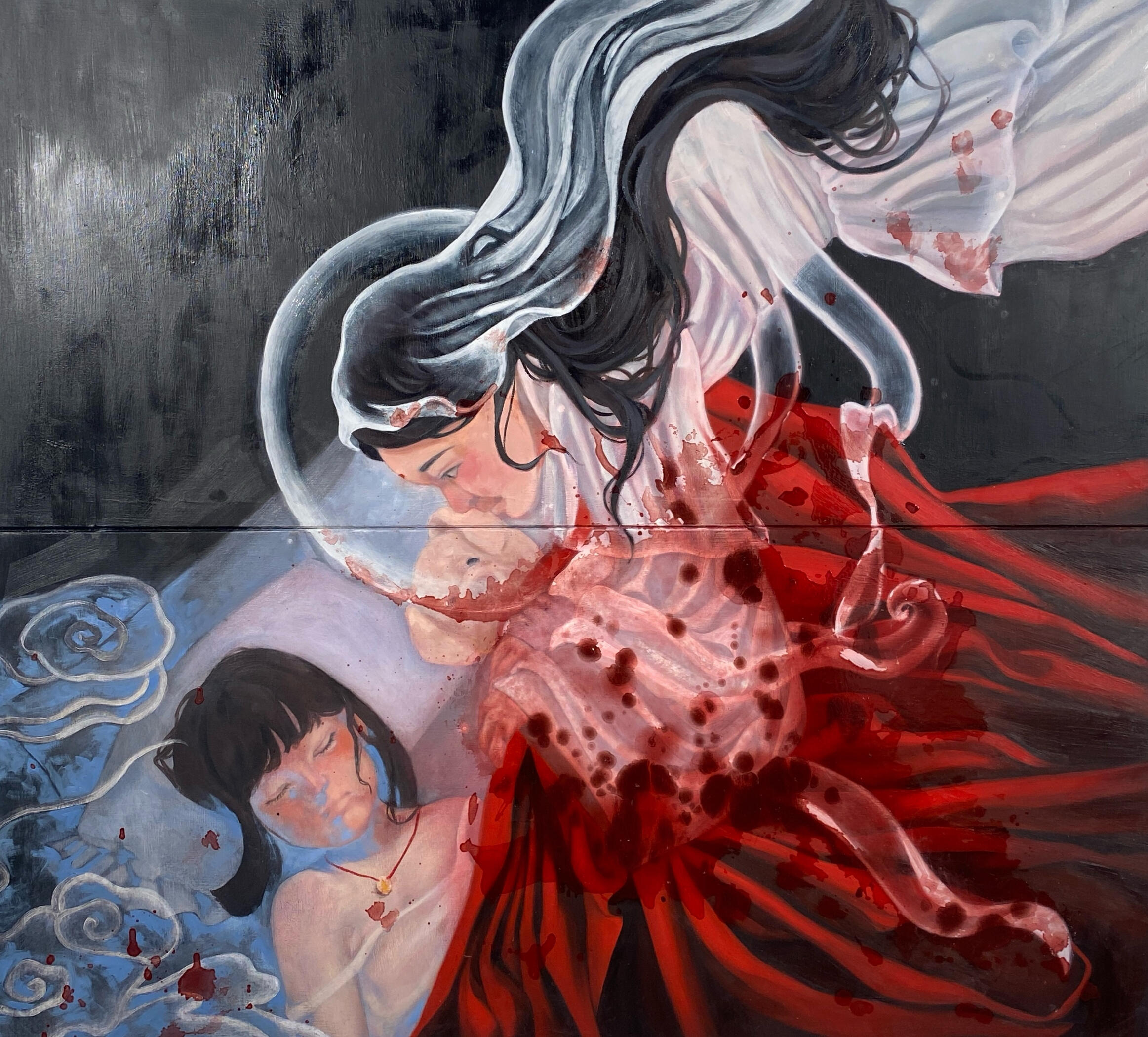 If I pray hard enough, will you come?, 2026, oil on panel, 40 x 36 in