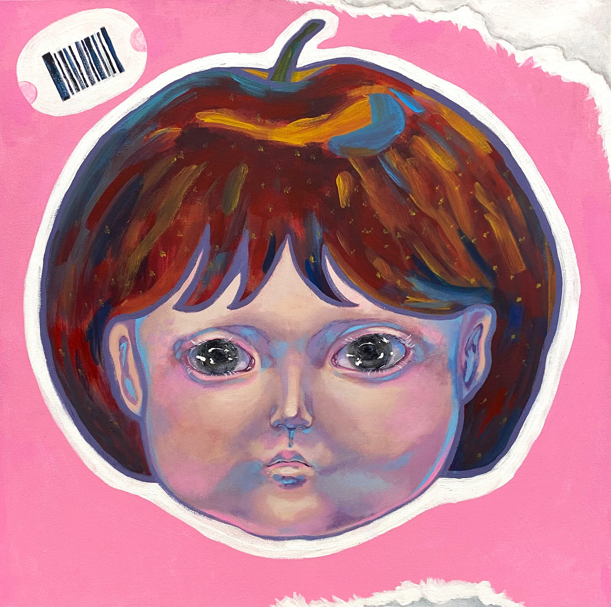 Apple Girl Sticky Notes, 2025, acrylic on canvas, 31.75 x 31.75 in
