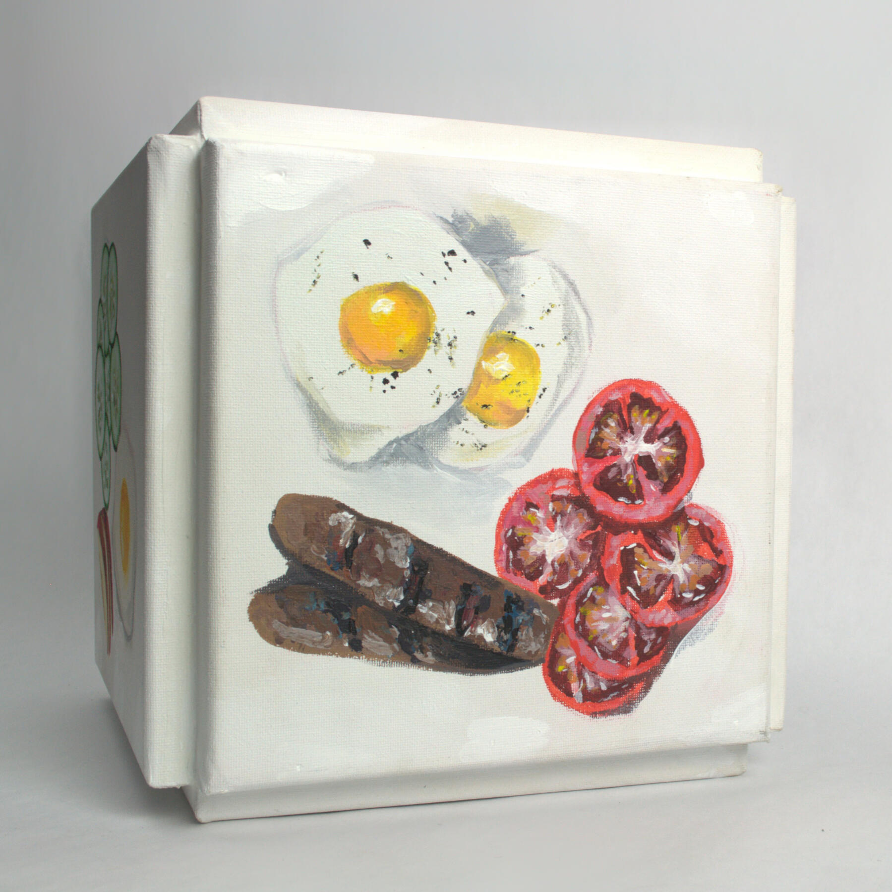 Detail 1. What should I eat?, 2024, acrylic on canvases, 9 x 9 x 9 in
