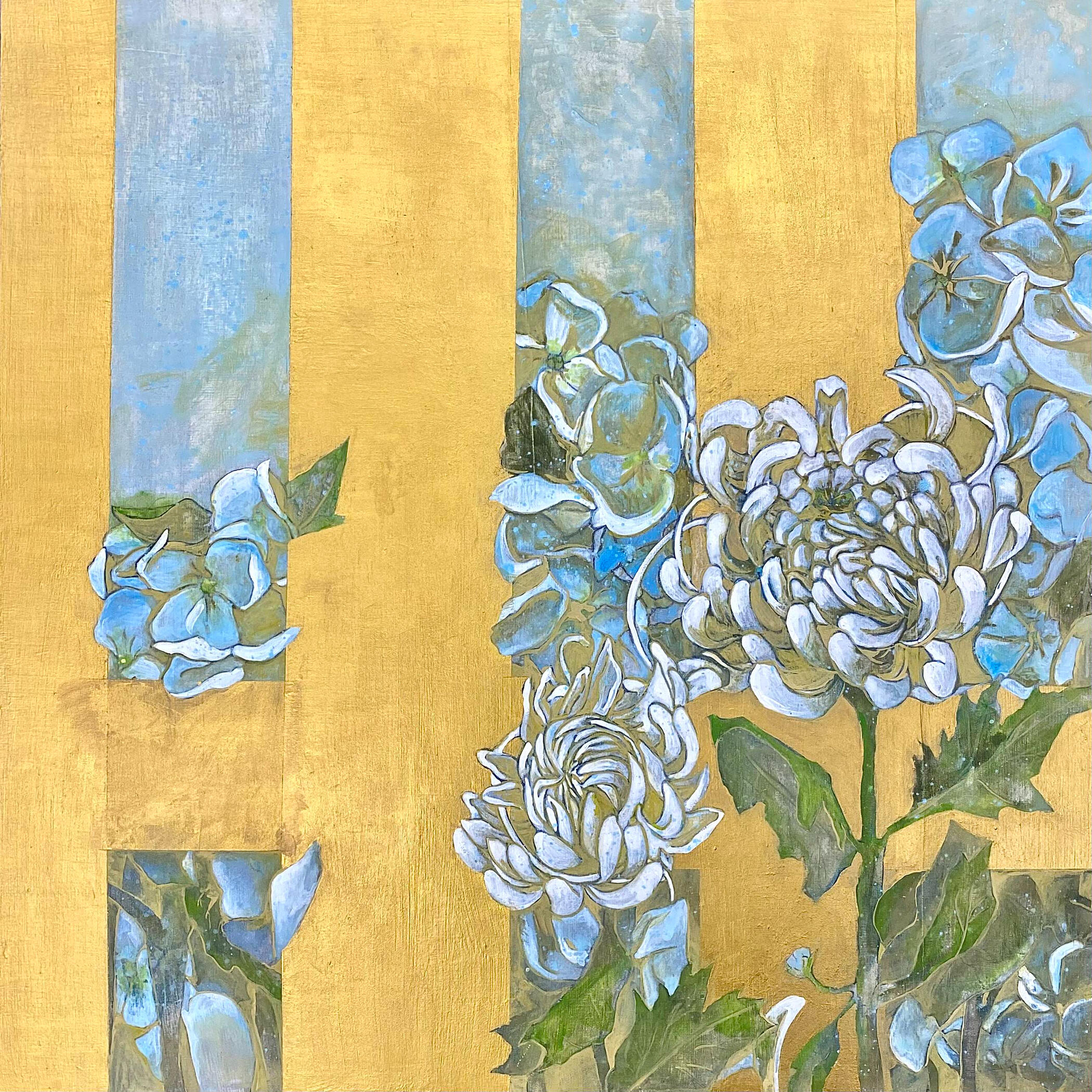 Morning Bloom, 2024, ink, acrylic ink, watercolor, gouache, and acrylic on panel, 23.75 x 23.75 in